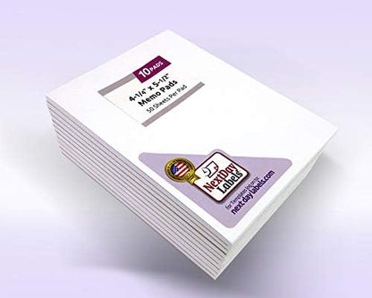 Memo Pads - Note Pads - Scratch Pads - Writing Pads - 10 Pads with 50 Sheets in Each Pad (4.25 x 5.5 inches)