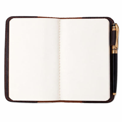PavinCrafter Handmade Leather A6 Notebook Cover Compatible for Leuchtturm 3.6 x 5.9 in, Refillable Travel Journal Case for Men & Women, Compatible with Moleskine Hobonichi Pocket Planner (Dark Brown)