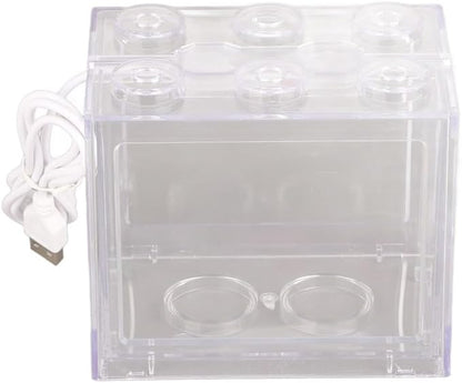 Mini USB LED Aquarium Fish Bowl Plastic Tank with White Light for Desk Tabletop Decor Energy-Saving Office Accent(Transparent)
