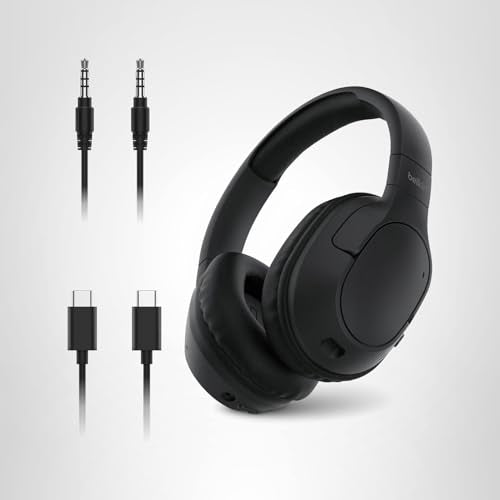 Belkin SoundForm Surround Bluetooth Over-Ear Headphones - Environmental Noise Cancelling Headphones - Wireless w/ 60H Playtime & Soft Ear Cups for iPhone, Galaxy, iPad, Travel, Home, or Office - Black