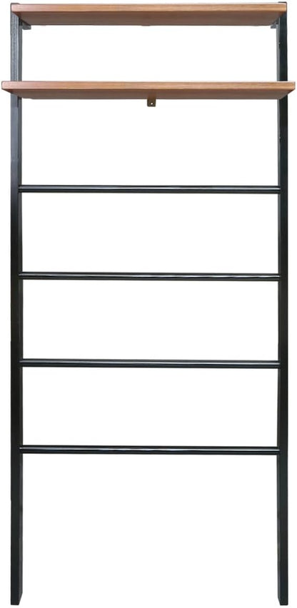 Space Saving 100% Solid Wood 6-Tier Blanket Ladder with Two Storage Shelves - Black/Sweet Oak