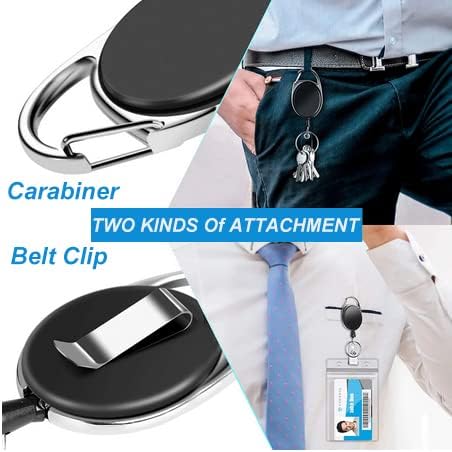 30 Packs Heave Duty Badge Reels Retractable with Carabiner Belt Clip and Key Ring, Badge Holders for ID Card Name Keychain(Black, 26.5 Inch Pull Cord)