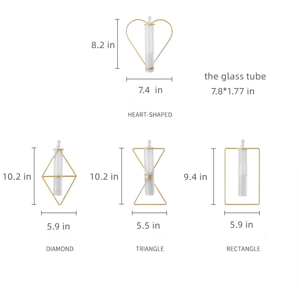 2 Pack Gold Metal Vase,Wall Flower Vase,Geometric Vase,Clear Glass Vase Hydroponic Hanging Plants,Decorative Vase for Fridge,Window,Home,Party (Gold 2)