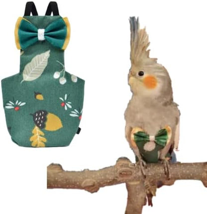 Bird Flight Suits Diapers for Monk Parakeets, Conures, Lovebirds, Cockatiels Flight Suits, Parrot Clothes, Bird Training Nappy Suit Liners Clothes (Medium,Deep Green)