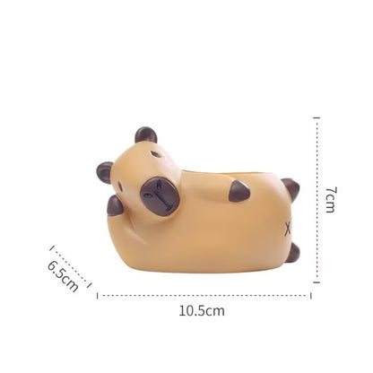 SPEALLOY Capybara Resin Succulent Planter Set of 2 - Mini Garden Decor with Drainage Holes (4.1"x2.75", for Plant Lovers)