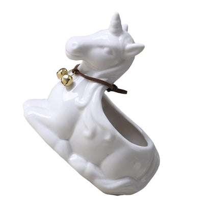 OFFSCH Ceramic Unicorn Flower Pot 5.11X4.72X3.34In Cartoon Succulent Plant Container Decorative Desktop Adornment for Home Office Garden
