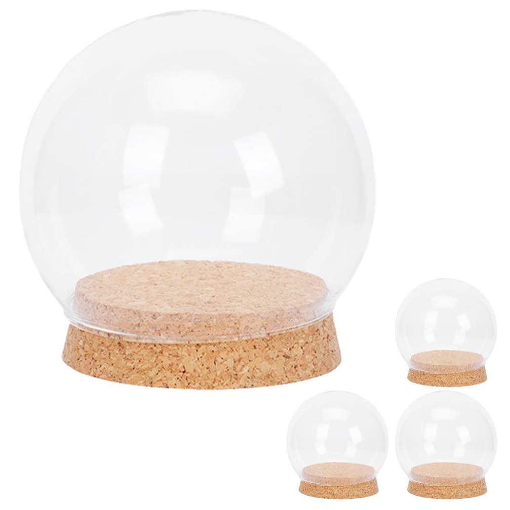 Homoyoyo Cloche Glass Dome 4pcs Glass Dome Cloche with Lights Wood Base Globe Terrarium Jar Eternal Flower Cover Holder Ornament Stand for Lanscape Rose 12CM Globe Plant Terrarium