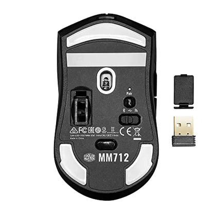 Cooler Master MM712 Wireless Gaming Mouse Black with Adjustable 19,000 DPI, 2.4GHz and Bluetooth , Ultraweave Cable, PTFE Feet, RGB Lighting and MasterPlus+ Software
