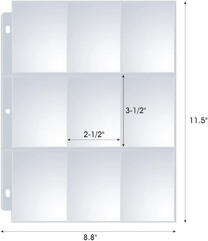 200 Pack 9 Pocket Page Protectors, Sooez Trading Card Sleeves for 3 Ring Binder, Baseball Cards Holder, Protective Pages Sheets for Binders Album, Fit for Collectible Games, Sports Cards