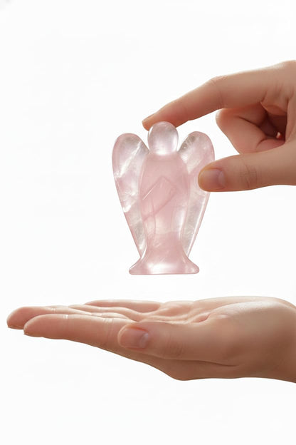 Mina Heal Pocket Guardian Angel Figurine, Hand-Carved Rose Quartz Crystal Statue, Palm-Size Angel Keepsake for Meditation, Comfort and Decorative Display (Set of 2)