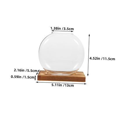 NIYANGLE 2pcs Hydroponic Glass Vase with Wooden Base Small Propagation Station for Indoor Plants and Office Decor Plant Terrarium for Home Window Sill