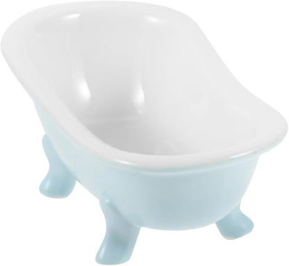 Abaodam Cute Hamster Bed Chinchillas Food Bowl Blue Ceramic Mini Bathtub Small Animal Ice Bathtub for Ceramic Hamster Guinea Pig Bathroom Sand Bath Holder Container Accessories Cage Toys