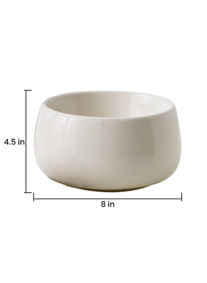 Serene Spaces Living Large Glossy White Ceramic Bowl, Modern Terrarium Succulent Planter, Floral Container, Trinket Holder, Fruit & Candy Bowl for Kitchen, Coffee Table, 8" Diameter & 4.5" Tall