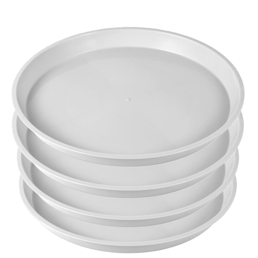 Kichwit 13.5 Inch Plant Saucer (12 Inch Base), 4 Pack Round Plastic Plant Trays for Indoor & Outdoor, White