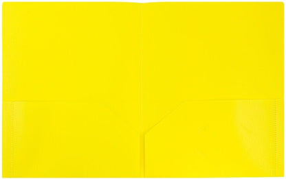 JAM PAPER Plastic 2 Pocket POP Folders - Durable School Folders - Yellow - 3/Pack