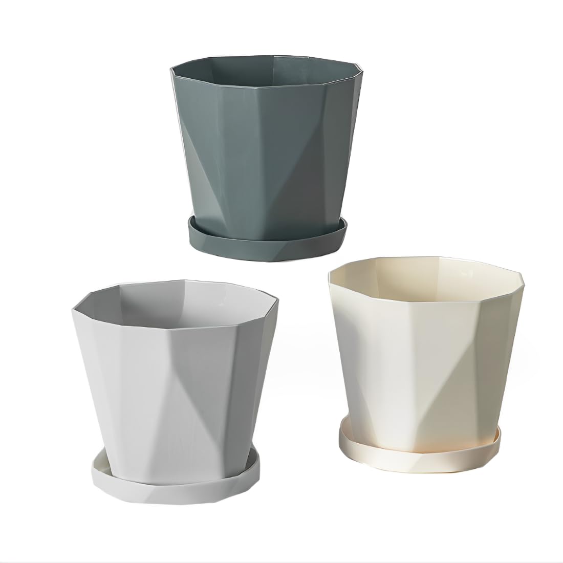 JPORSHU Plant Pots 6.3 inch 3 Pack Indoor Plastic Flower Pots，with Drainage Holes and Saucers Plastic Flower Pot Set Indoor Outdoor for Garden (Medium)