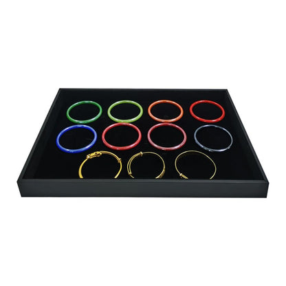 SCIKHEFT Black Velvet Stackable Jewelry Display Tray Storage Organizing Trays Empty Plate (13.78" L x 9.45" W x 1.18" H in) (2)