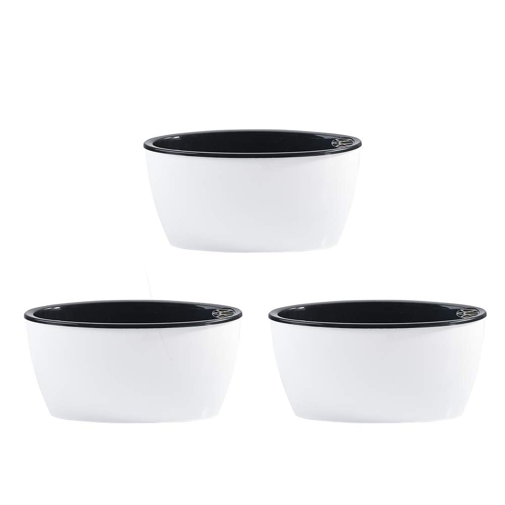 Sungmor Set of 3 Self-Watering Planter Pots - Modern White Plastic Flower Pots for Indoor Plants - Oval Indoor/Outdoor Planters with Water Reservoir, Home & Office Decor