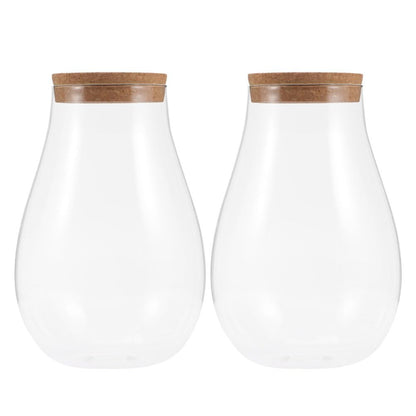 INOOMP 2pcs Glass Plant Terrarium, Tabletop Succulent Planter Sealed Glass Bottles Vial Air Plant Planter Candy Cookie Jar Fish Bowl Vase with Cork Top