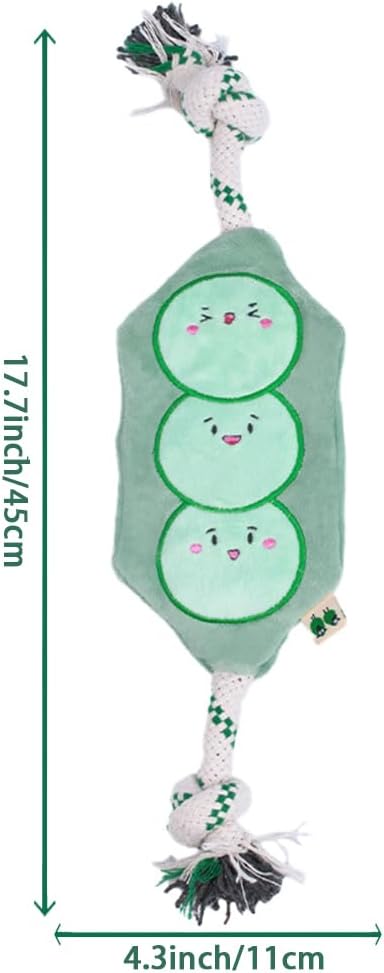 Green Sheep Interactive Plush Dog Toy, No Stuffing Squeaky Toy with Recycled Cotton Rope for Medium to Large Dogs,Pea
