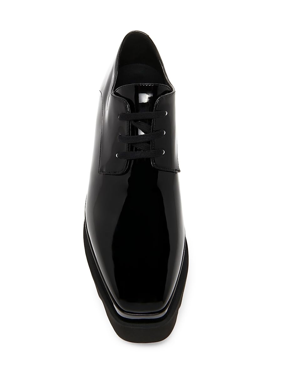 Stella McCartney, Elyse Shiny Patent 75MM Platform Lace-Up Shoes, 36 (6), Black