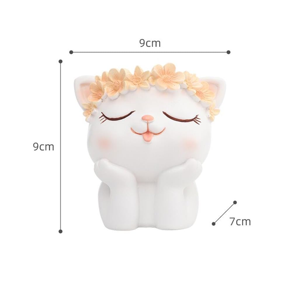 SPEALLOY Mini Fantasy Zoo Resin Pots Set - Floral Crown Cat & Sheep Succulent Planters w/Drainage Holes (3.5"x2.8"x3.5")