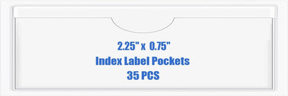 Origin-Joy 35 PCS Self Adhesive Index Card Pockets with Top Open, Clear Plastic Label Holder for Cards of Note, Library and Business, Adhesive Label Pockets & Card Holder (2.25 x 0.75 inch)