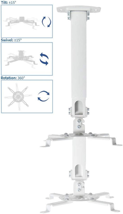VIVO Universal Extending Ceiling Projector Mount, Height Adjustable Projection, White, MOUNT-VP02W