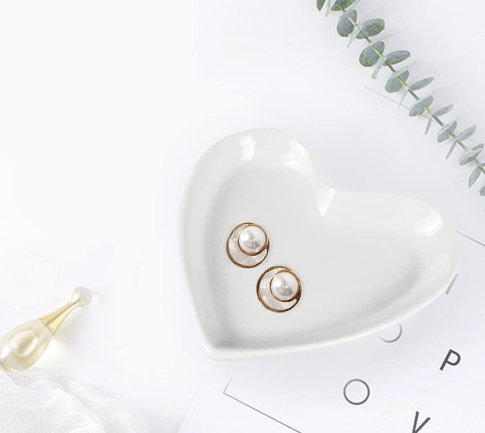 6pcs Ceramic Heart Shape Jewelry Trays Jewelry Dishes Ring Holders Storage