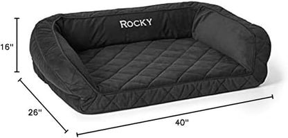 Orvis Comfort Fill-Eco Couch Dog Bed – Plush Three-Sided Bolster with Comfort Fill-Eco Cushion, Quilted Cover, Zip-Off & Machine Washable, Slate - Medium