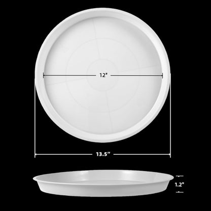 Kichwit 13.5 Inch Plant Saucer (12 Inch Base), 4 Pack Round Plastic Plant Trays for Indoor & Outdoor, White
