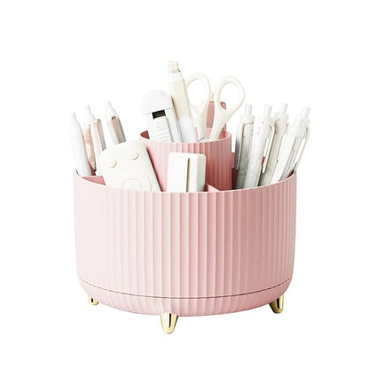 Diesisa Makeup Brush Holder Organizer,360° Rotating Makeup Brush Organizer,5 Slot Make up Brushes Cup for Cosmetics, Nail Polish, Art Supply, Bathroom Vanity Desktop Organizer - Pink