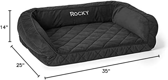 Orvis Comfort Fill-Eco Couch Dog Bed – Plush Three-Sided Bolster with Comfort Fill-Eco Cushion, Quilted Cover, Zip-Off & Machine Washable, Slate - Small