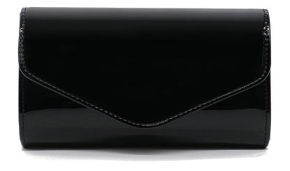Aebecede Patent Leather Envelope Clutch Purse Shiny Shoulder Bag Candy Chain Evening Bag Elegant Handbag (Black)