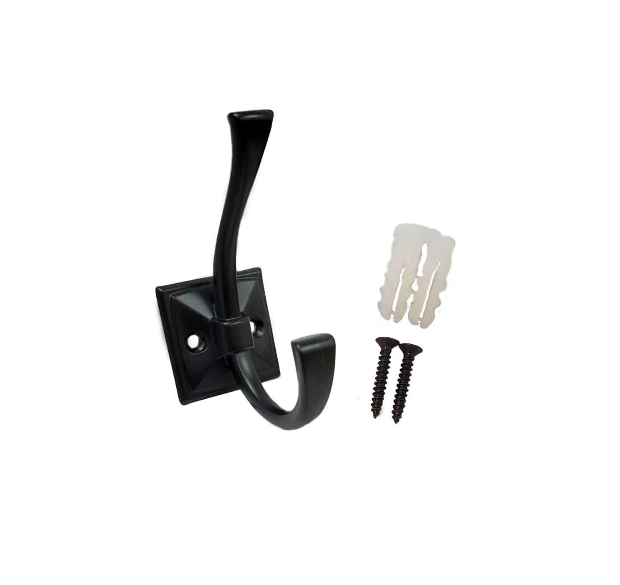 QCAA Coat and Hat Hook, Zinc Die Cast, Matte Black, 2 Pack, Made in Taiwan