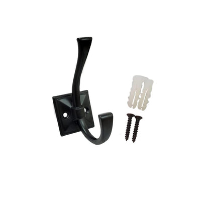 QCAA Coat and Hat Hook, Zinc Die Cast, Matte Black, 2 Pack, Made in Taiwan