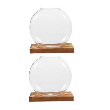 Cabilock 2pcs Plant Propagation Station: Hydroponic Glass Vase with Wooden Base Transparent Plant Terrarium - Hydroponic Vase for Home Office School Balcony