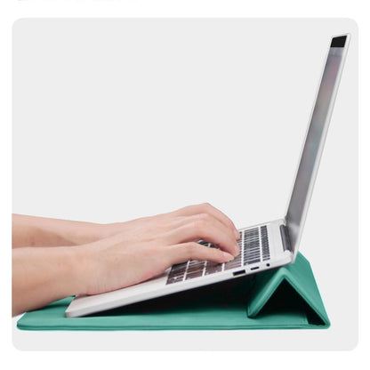 Megoo 14" Slim Laptop Sleeve Case with Stand for Samsung Galaxy Book 13.3", MacBook Air 13.3"/13.6"/Pro 14.2", Microsoft Surface Laptop 13.5", Leather Case for 13" 14" Tablet Chromebook Notebook(Cyan)