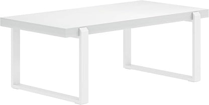 FOLUBAN White Coffee Table, Modern Rustic Wood and Metal Center Table, Rectangle Cocktail Tea Table for Living Room, 47 Inch