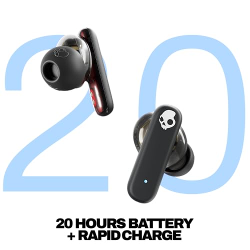 Skullcandy Smokin’ Buds Wireless Earbuds, Bluetooth Headphones, Noise Isolating Fit, Up to 20 Hours Battery, IPX4 Sweat and Water Resistant, Microphone for iPhone Android - Midnight Smoke
