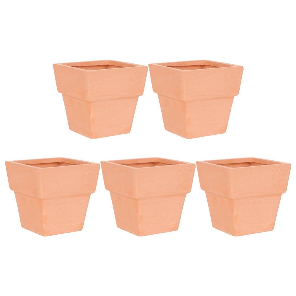 GANAZONO 5pcs Small Terracotta Pots Square Clay Pots Ceramic Flower with Drainage Holes Cactus Nursery Planter Succulent Terracotta Plant for Outdoor Indoor
