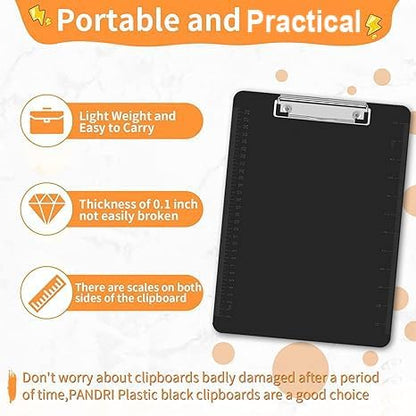 Black Clipboards, PANDRI 6 Pack Plastic Black Clipboards with Low Profile Clip 12.5 x 9 Standard Letter Size Clipboard for classrooms Office