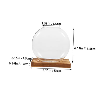 Wakauto 2pcs Hydroponic Glass Propagation Vases with Wooden Base, Plant Terrarium Containers for Indoor Water Plants, Desktop Flower Vase Set for Home and Office Décor