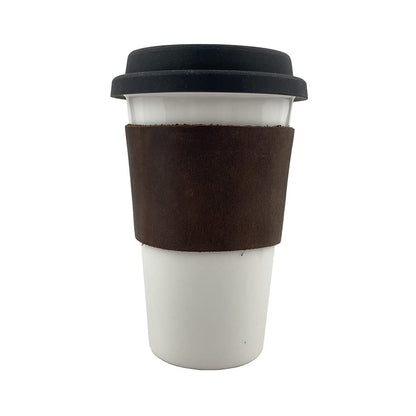 Hide & Drink Rustic Leather Reusable Coffee & Tea Grip Sleeve, Insulator, Hand Protector & Drink Grip for Paper Cups Handmade (Bourbon Brown)