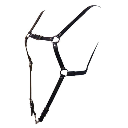 Mens Black Leather Armors Suspenders Shoulder Strap Body Chest Harness Chain Belt Adjustable Gay Punk Clubwear Costume