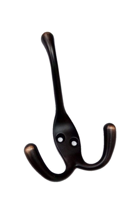 QCAA Premium Quality Coat Hat Hook Three Prongs Hook, 4", Zinc Die Cast, Oil Rubbed Bronze, 2 Pack, Made in Taiwan