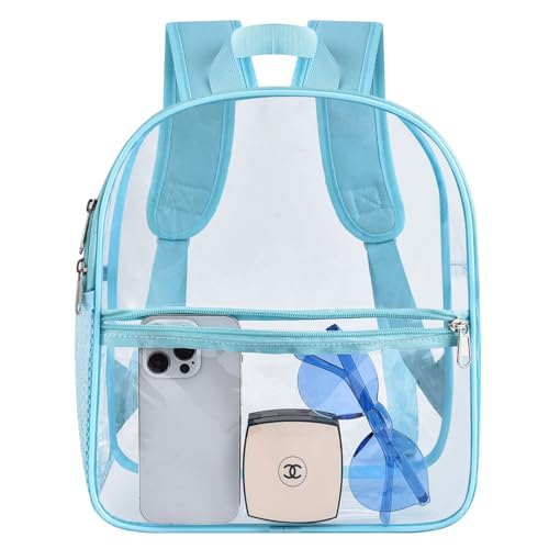 USPECLARE Clear Backpack Stadium Approved 12×6×12, Water proof Clear Bag for Concert Work Sport Event（Baby Blue