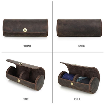 CONTACTS Tie Travel Holder for Men Crazy Horse Leather Handmade Ties Case Small Neckties Organizer Mens Tie Anti Wrinkle Storage Roll