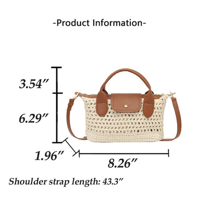 Crochet Crossbody Bags for Women Summer Beach Handbag Small Woven Tote Purse with Leather Top Handle White