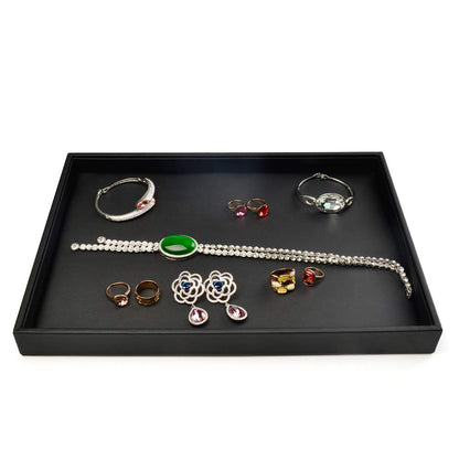 Oirlv Black Leather Jewelry Display Flat Tray Perfume Accessories Trinket Watch/Earring/Ring Storage Organizer